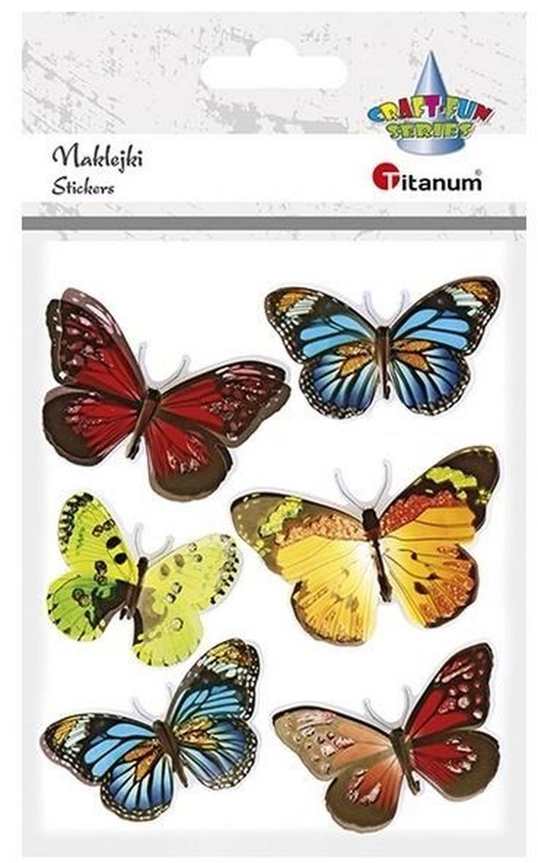 Titanum, naklejki foliowe 3D, motyle, 6 szt.