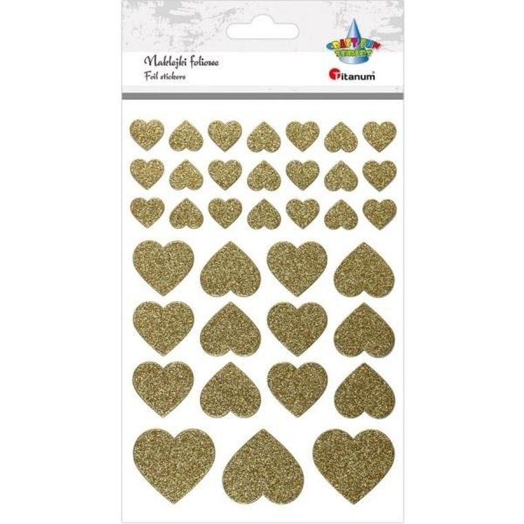 Titanum, naklejki foliowe brokatowe, serca, złote, 36 szt.