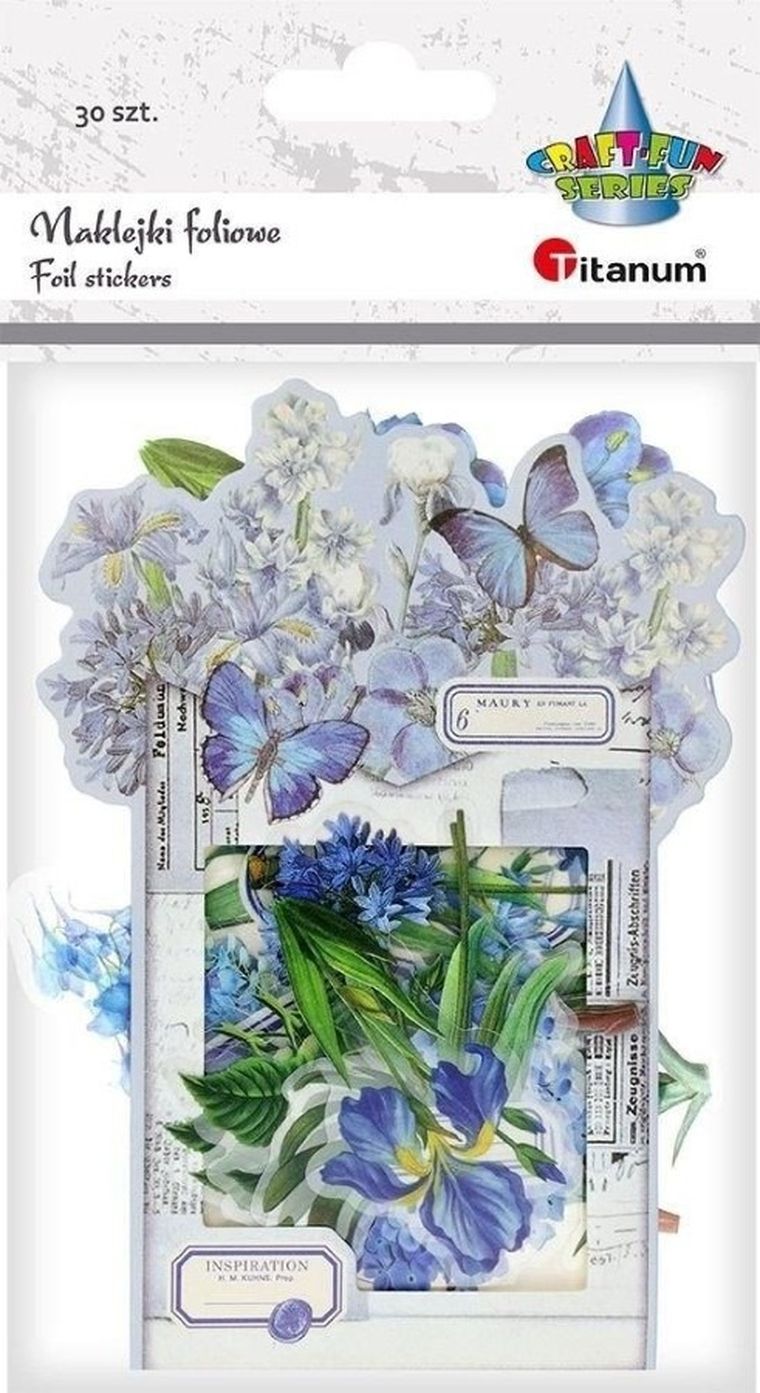 Titanum, naklejki foliowe, kwiaty, niebieskie