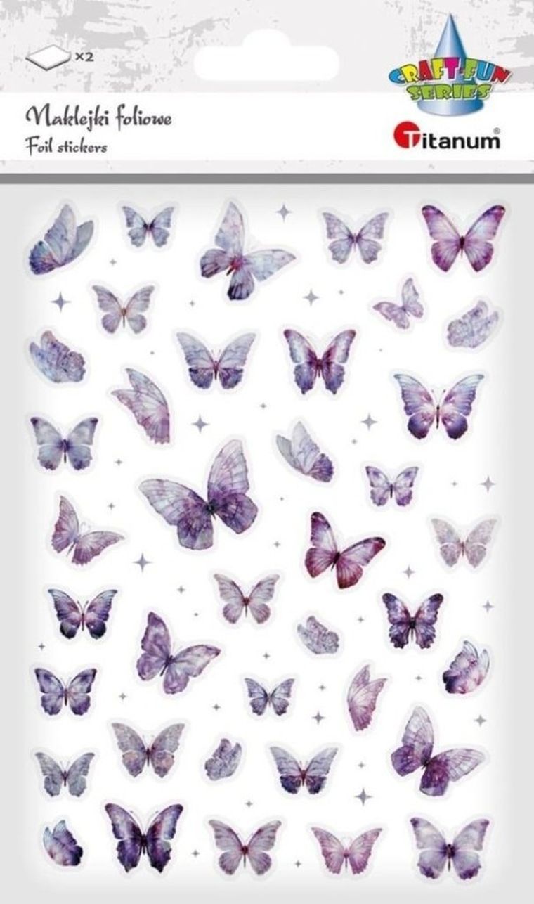 Titanum, naklejki foliowe, motyle, fioletowe i holograficzne