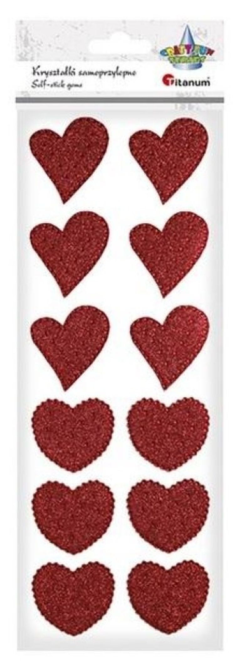 Titanum, naklejki foliowe, serca, czerwone, 12 szt.