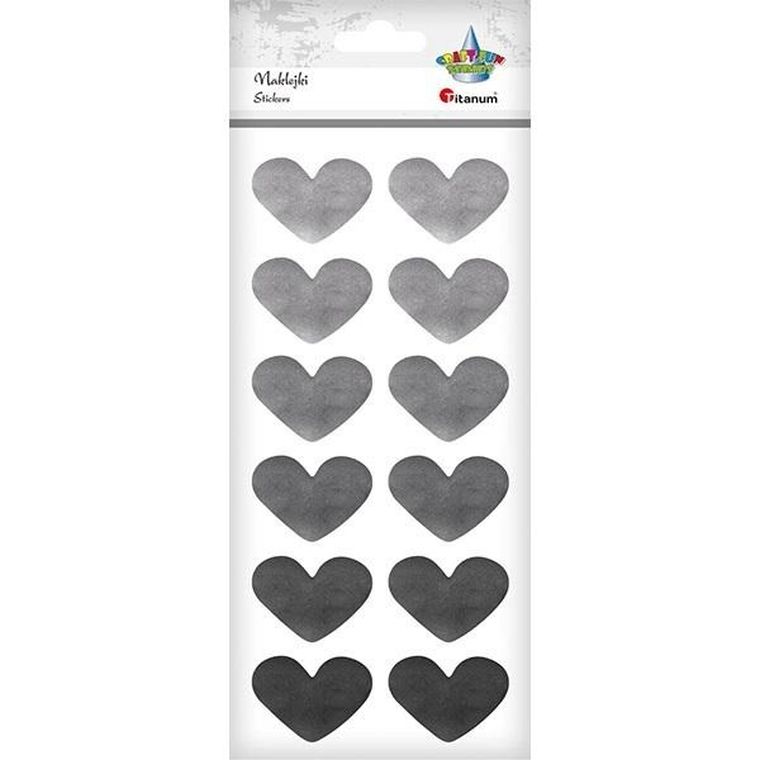 Titanum, naklejki foliowe, serca, srebrne, 12 szt.