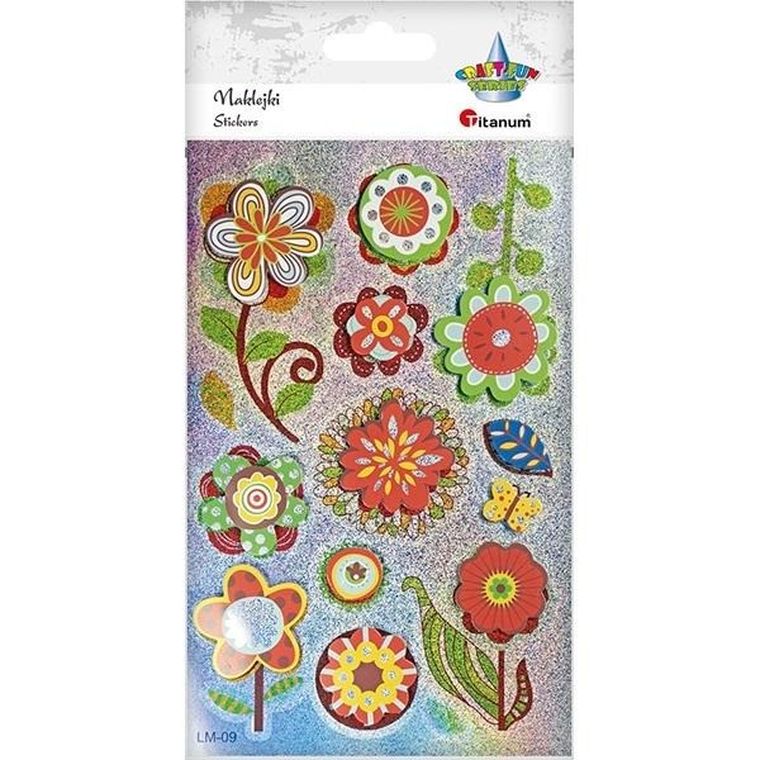 Titanum, naklejki foliowo-papierowe 3D, kwiaty, 14 szt.