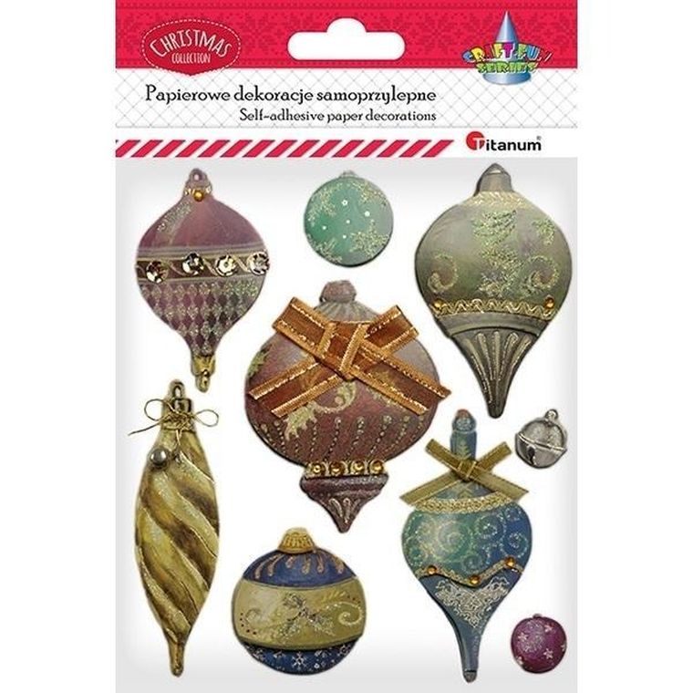 Titanum, naklejki papierowe 3D, bombki retro, 9 szt.