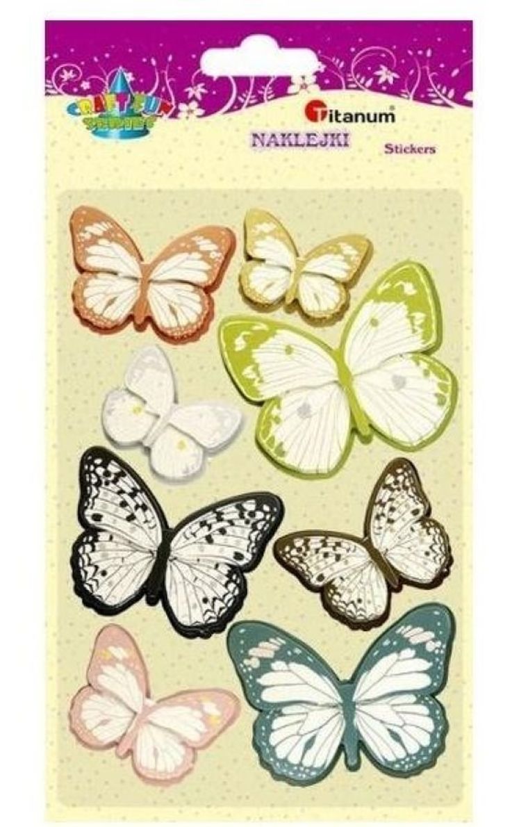 Titanum, naklejki papierowe, 3D, motyle, 8 szt.