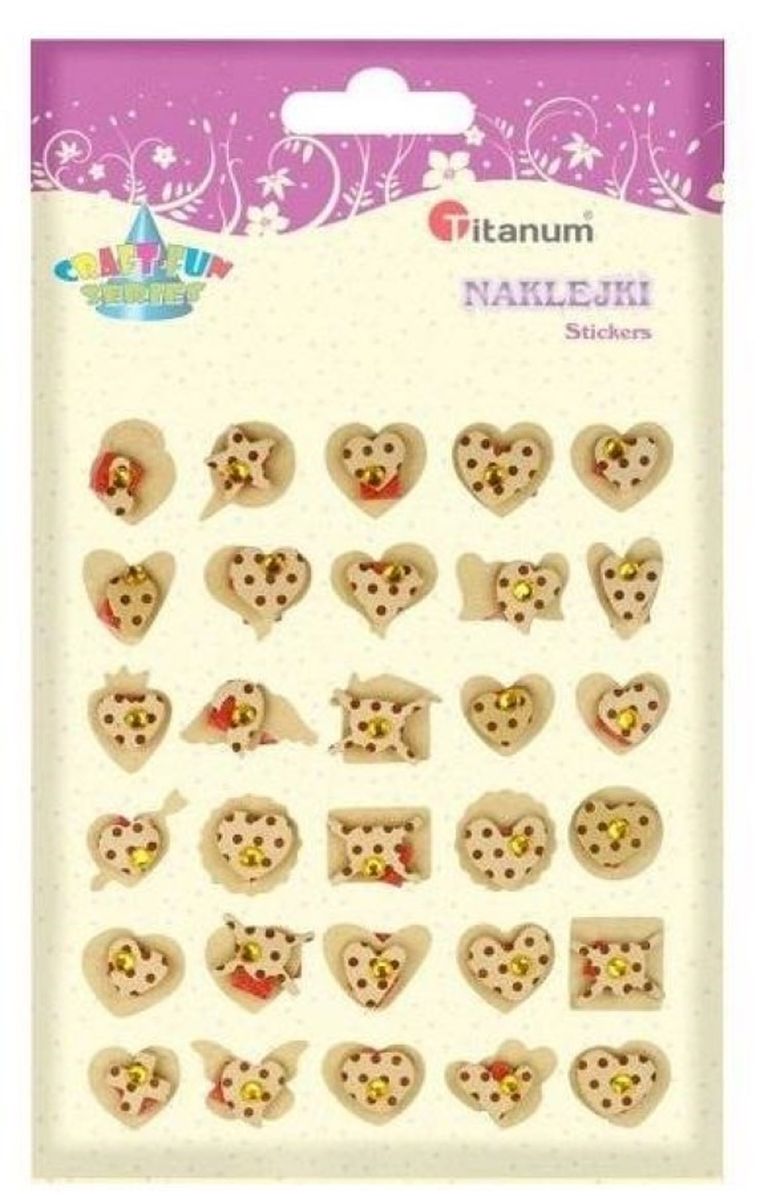 Titanum, naklejki papierowe, 3D, serca, groszki