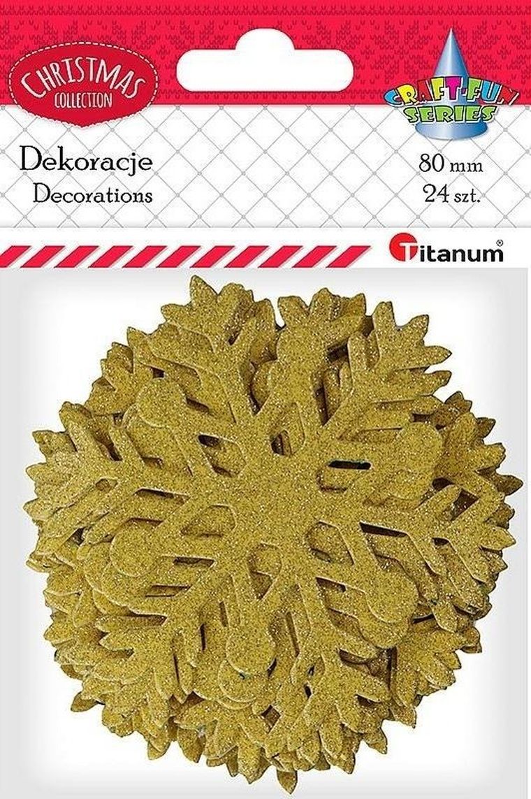 Titanum, naklejki papierowe, płatki sniegu, 24 szt., złote