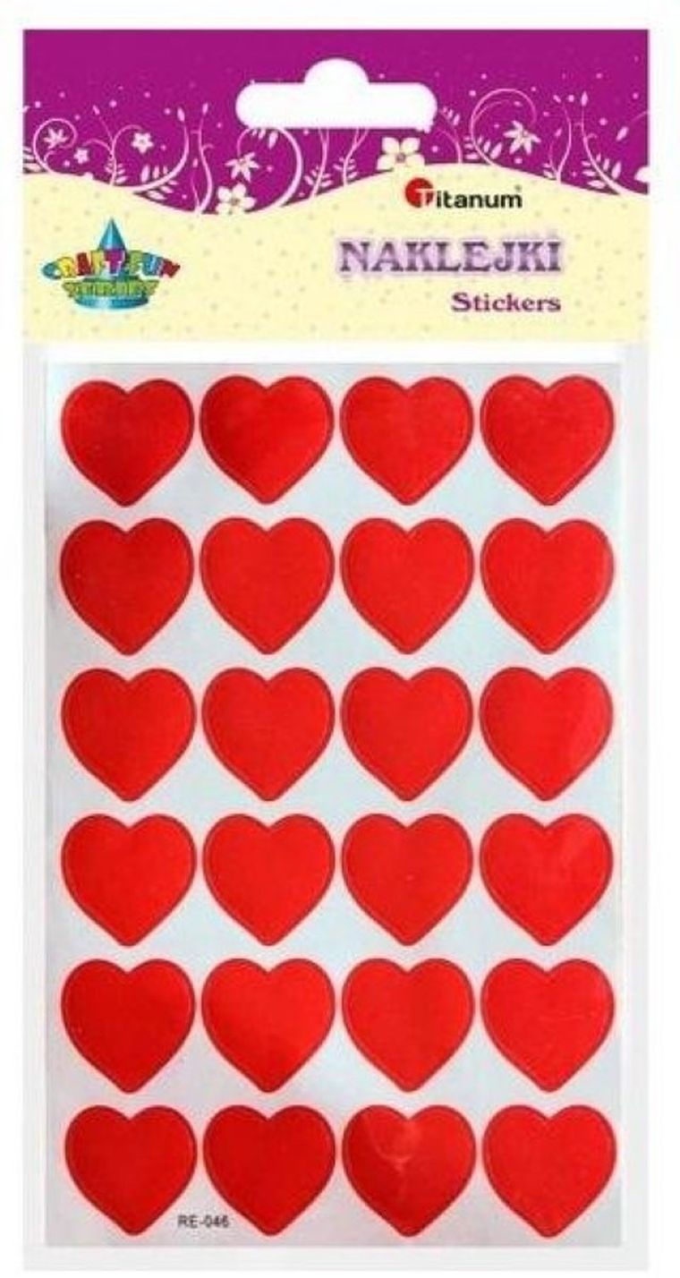 Titanum, naklejki papierowe, serca, czerwone