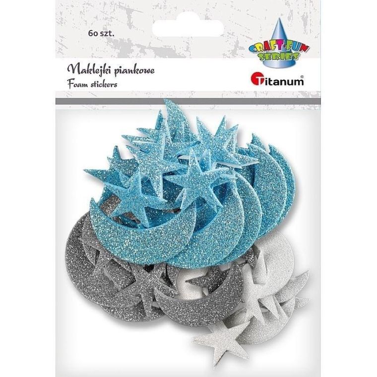 Titanum, naklejki piankowe, brokat, księżyce, gwiazdy, 60 szt.