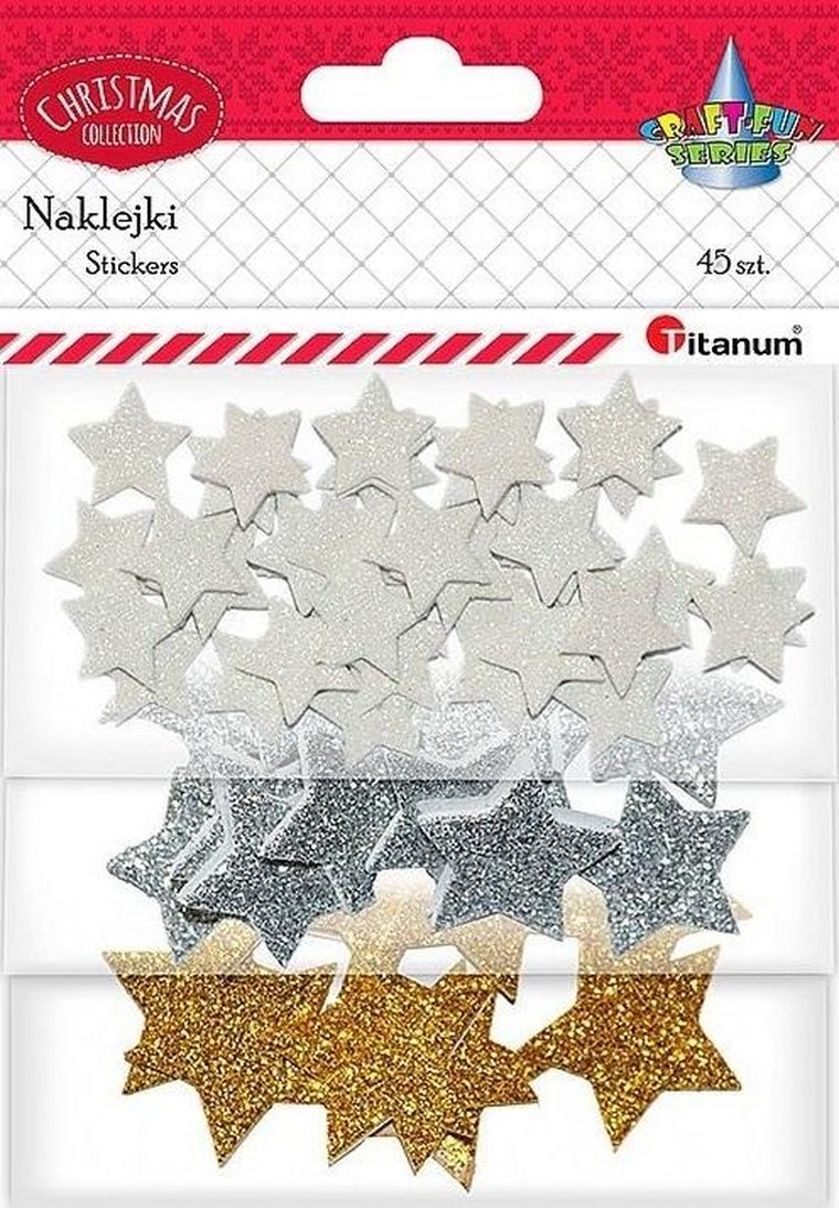 Titanum, naklejki piankowe, brokatowe gwiazdki, mix 45 szt.