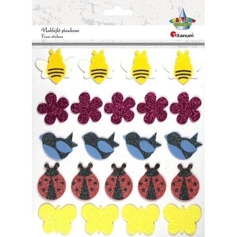 Titanum, naklejki piankowe, brokatowe, mix, 22 szt.