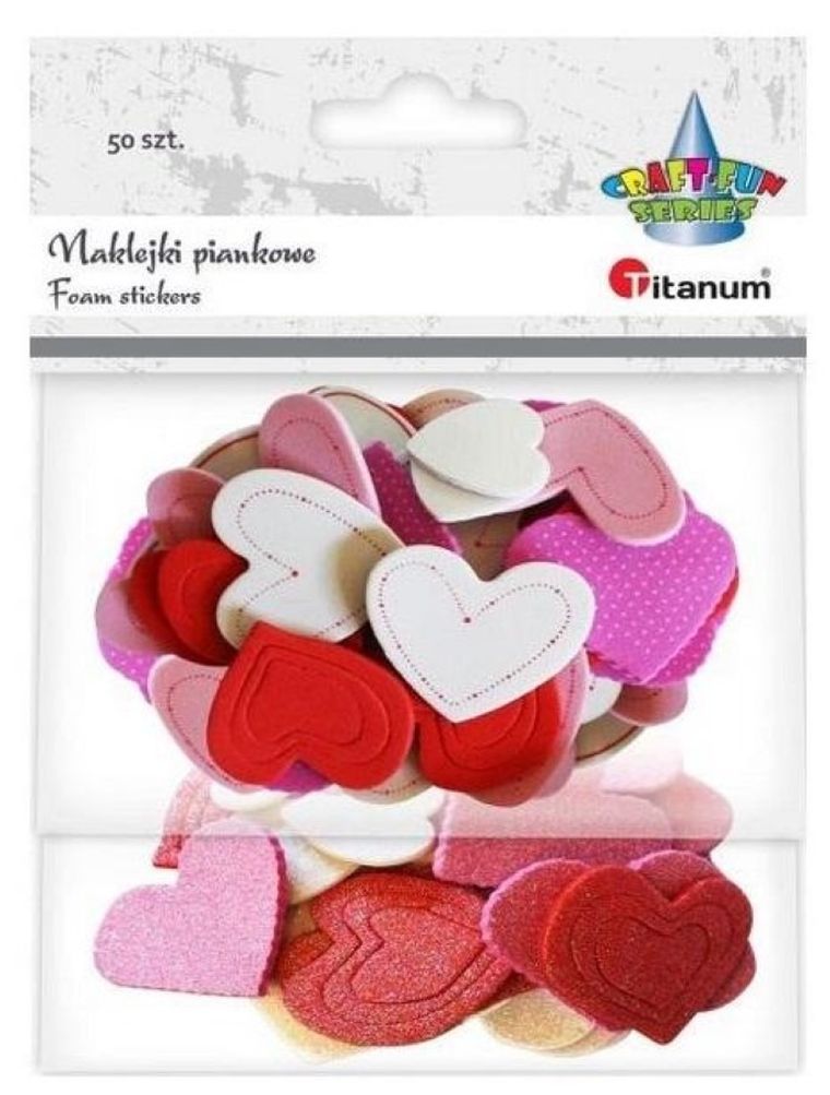 Titanum, naklejki piankowe, serca, 50 szt.