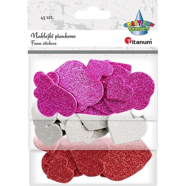 Titanum, naklejki piankowe, serca, mix, 45 szt.