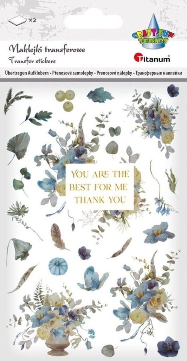 Titanum, naklejki transferowe, kwiaty, niebieskie, 2 plansze