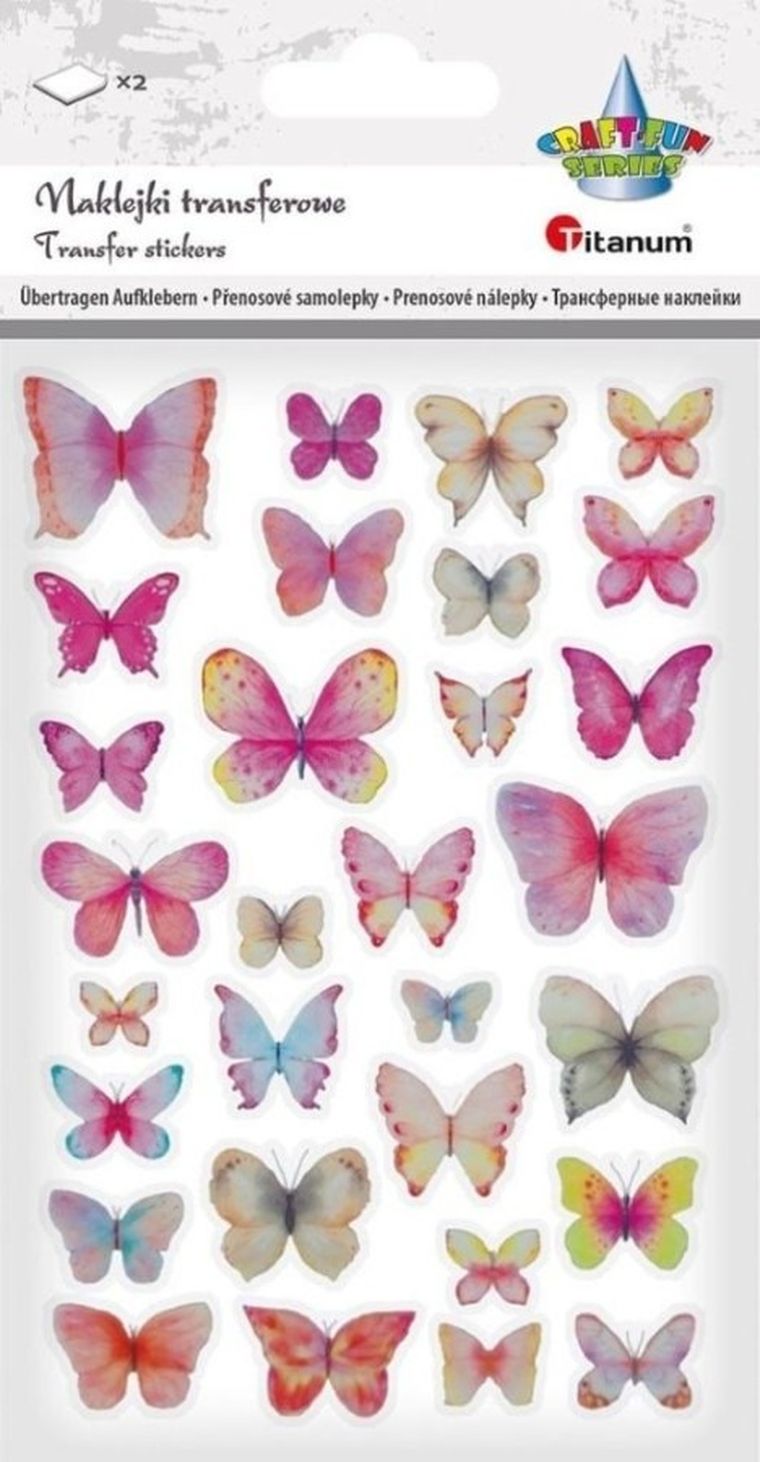 Titanum, naklejki transferowe, motyle, różowe i niebieskie