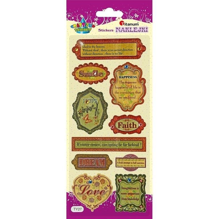 Titanum, naklejki wypukłe, miękkie, ramki z napisem