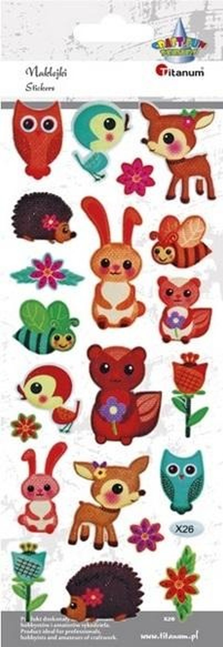 Titanum, naklejki wypukłe, miękkie zwierzątka, 21 szt.