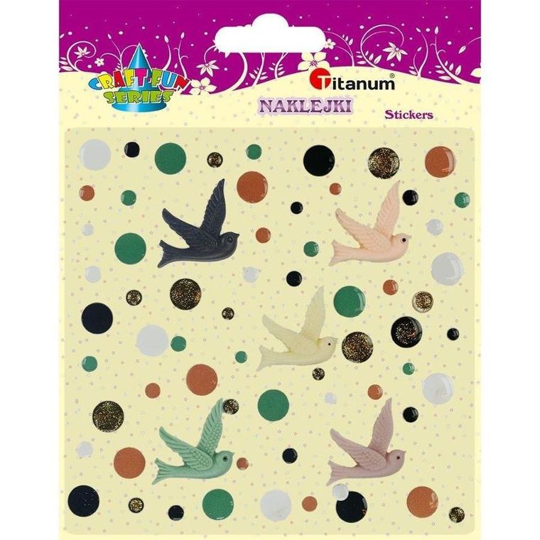 Titanum, naklejki, żywica, 3D, ptaszki+ kółka