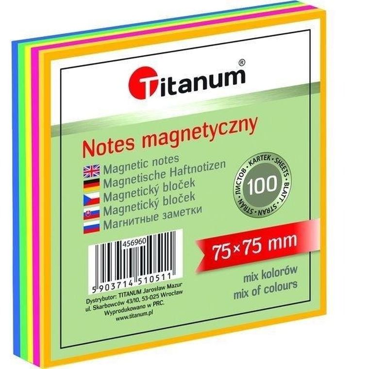Titanum, notes elektorstatyczny, 75-100mm, 100k, mix kolorów, 1 szt.