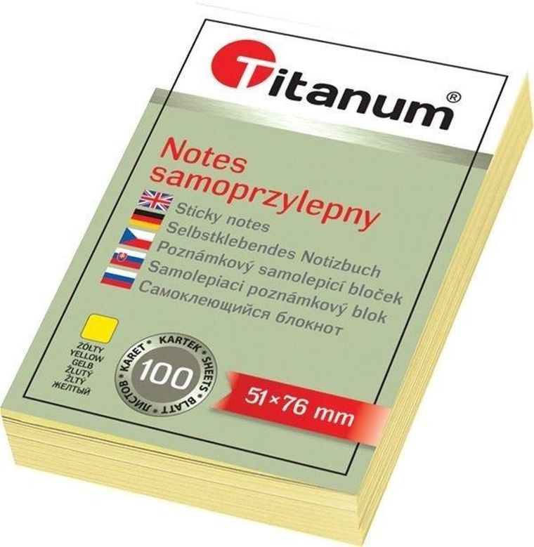 Titanum, notes samoprzylepny, 51-76mm, 100k, żółty