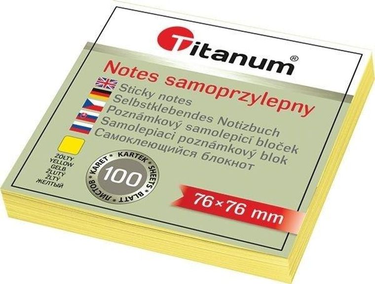 Titanum, notes samoprzylepny, 76-76mm, 100k, żółty