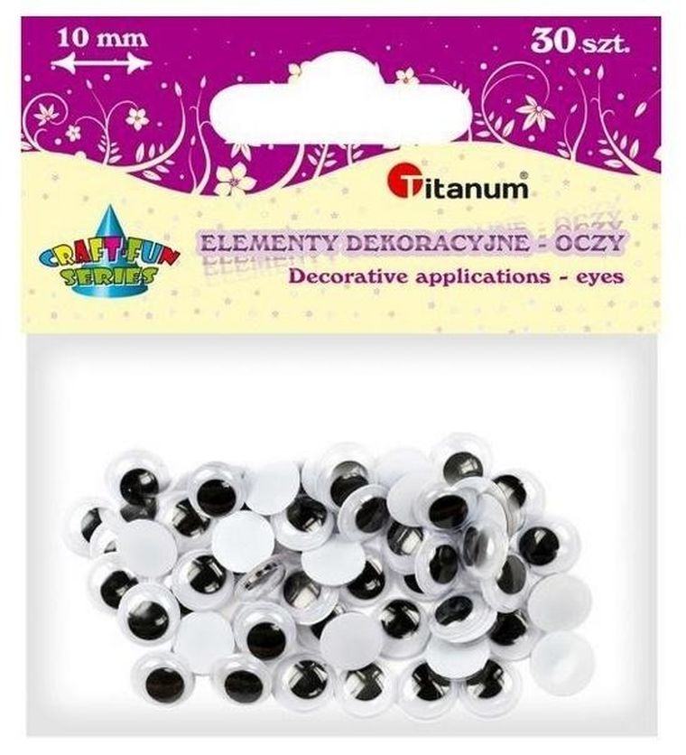 Titanum, oczy bez kleju i rzęs, 10 mm, 30 szt.
