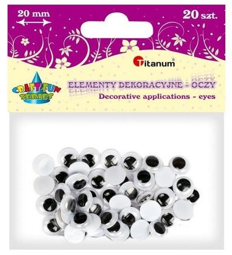 Titanum, oczy bez kleju i rzęs, 20 mm, 20 szt.