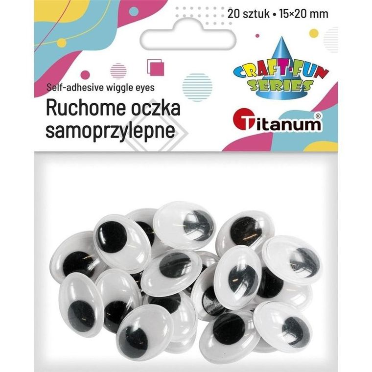 Titanum, oczy samoprzylepne bez rzęs, owalne, 15-20 mm, 20 szt.