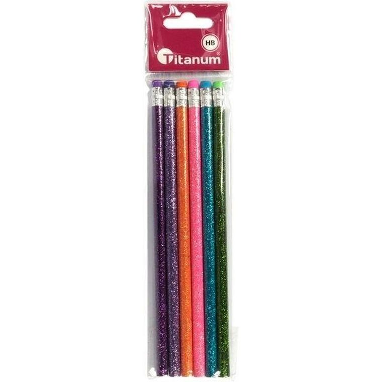 Titanum, ołówki z gumką, HB, brokatowe, 6 szt.