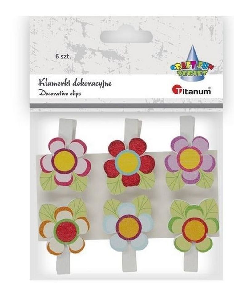 Titanum, ozdoba drewniana, klamerki, kwiatki, 26-27 mm, 6 szt.