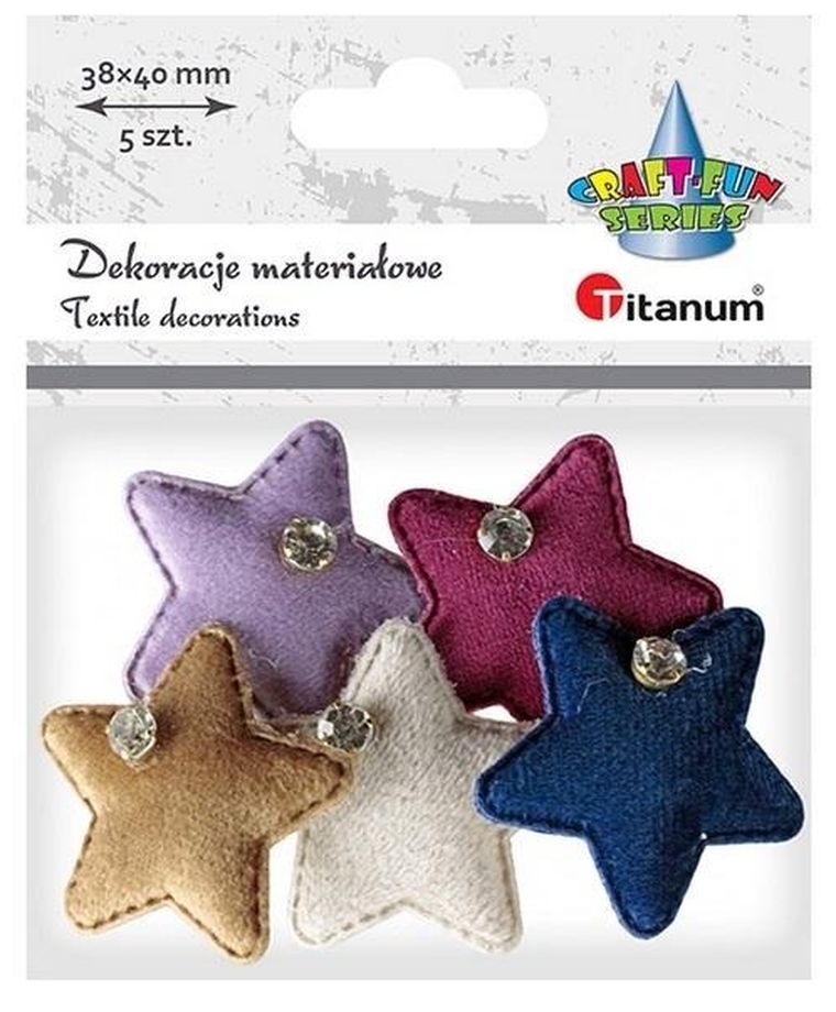 Titanum, ozdoba materiałowa gwiazdki z kryształkiem, mix, 5 szt.