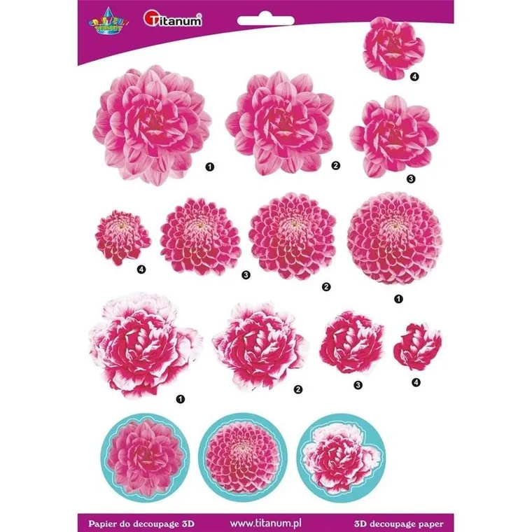 Titanum, papier do decoupage 3D, kwiaty chryzantemy, arkusz