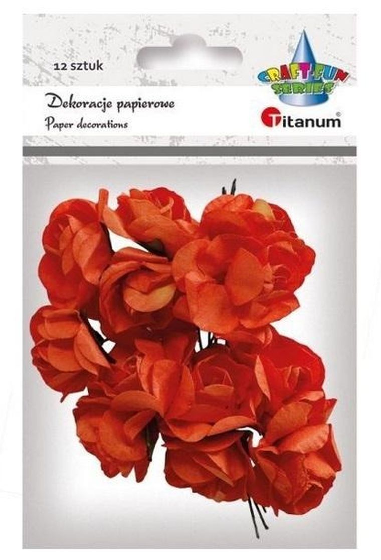 Titanum, papierowe róże na druciku, pomarańcz, 25mm, 12 szt.
