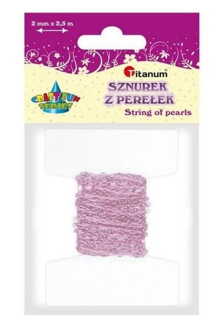 Titanum, perełki na sznurku, 2,5mmx2m, różowe