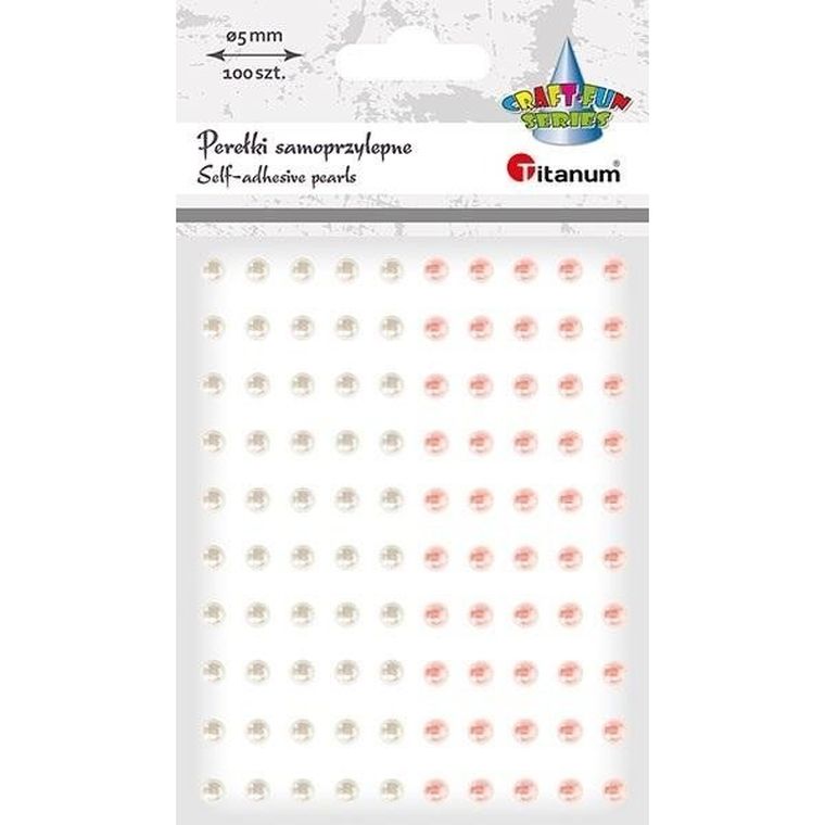 Titanum, perełki samoprzylepne, białe bladoróżowe, 5 mm, 100 szt.