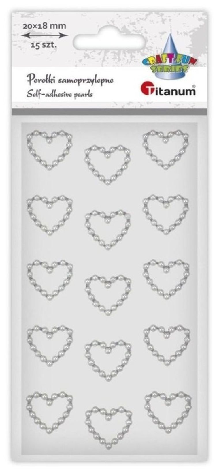Titanum, perełki samoprzylepne, serca, białe, 15 szt.