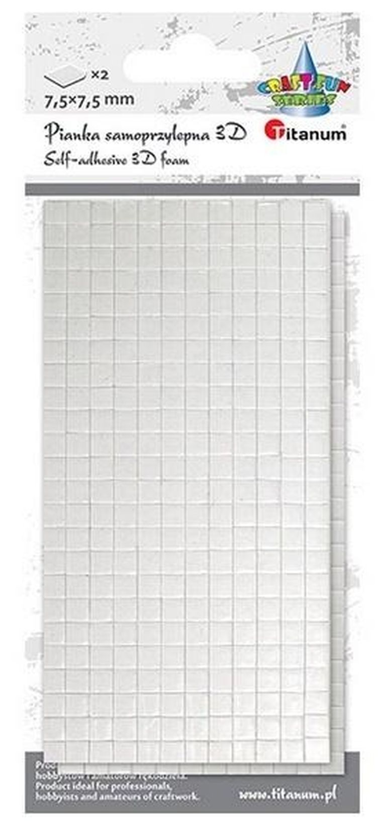 Titanum, pianka samoprzylepna 3D, 7.5-7.5mm, biała, 2 szt.