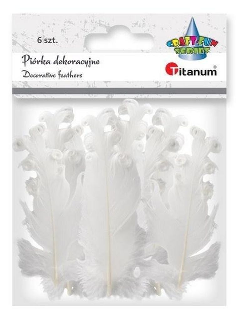 Titanum, piórka curly, białe, 6 szt.