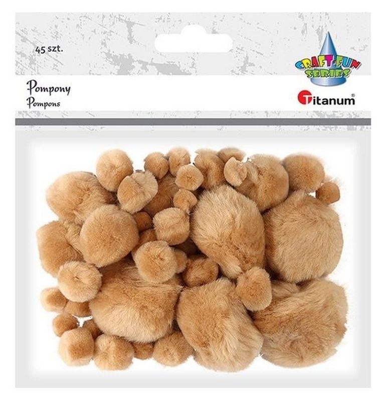 Titanum, pompony akrylowe, beżowe, mix rozmiarów, 45 szt.