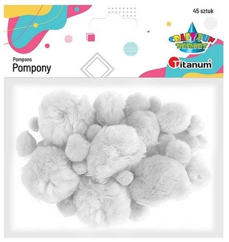 Titanum, pompony akrylowe, białe, 45 szt.