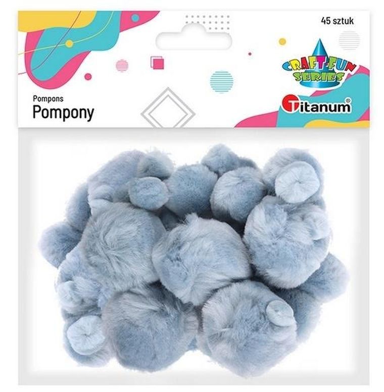 Titanum, pompony akrylowe szare, mix rozmiarów, 45 szt.