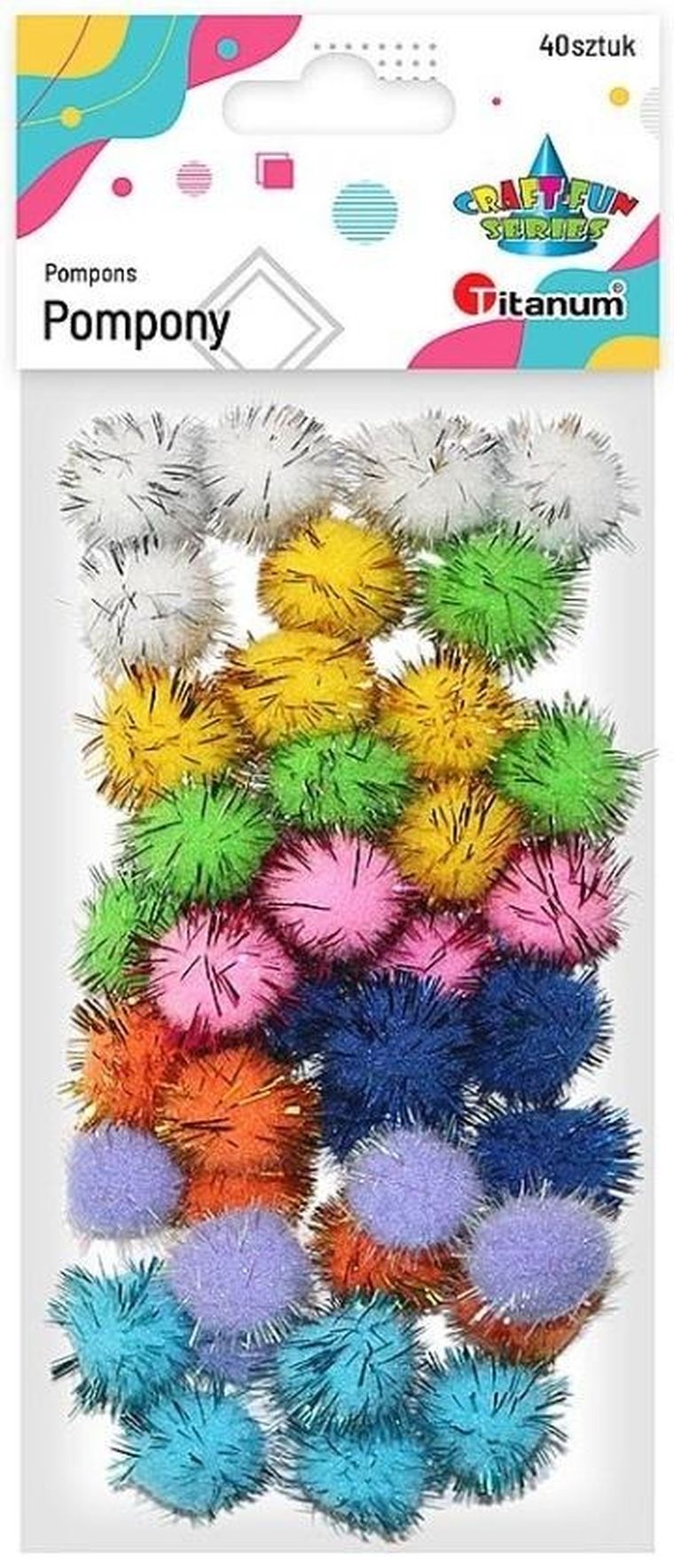 Titanum, pompony brokatowe, 20mm, mix, 40 szt.