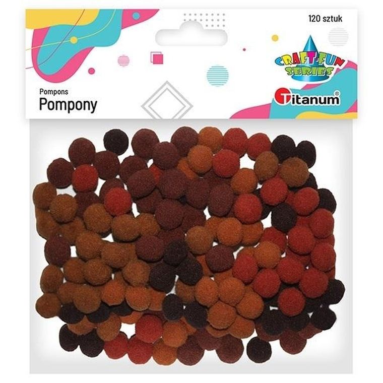 Titanum, pompony poliestrowe, 10mm, brązowe, 120 szt.