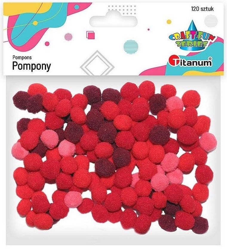 Titanum, pompony poliestrowe, 10mm, czerwone, 120 szt.