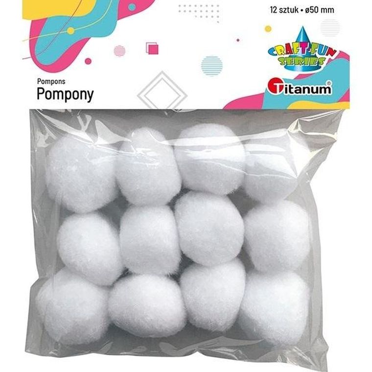 Titanum, pompony poliestrowe, 12 szt., białe