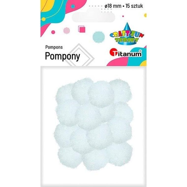 Titanum, pompony poliestrowe, 18mm, białe, 15 szt.