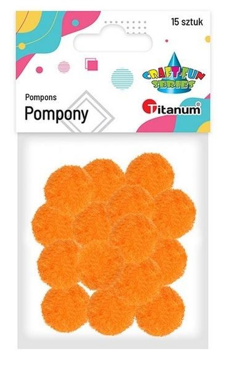 Titanum, pompony poliestrowe, 18mm, pomarańczowe, 15 szt.
