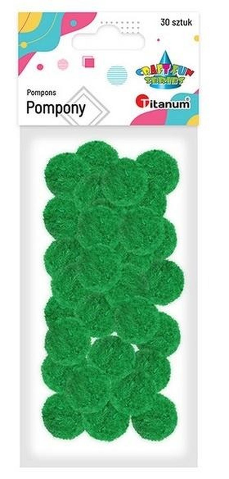 Titanum, pompony poliestrowe, 25mm, zielone, 30 szt.