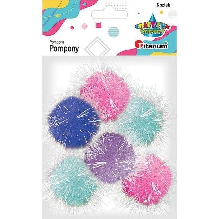 Titanum, pompony poliestrowe, 45mm, mix, 6 szt.