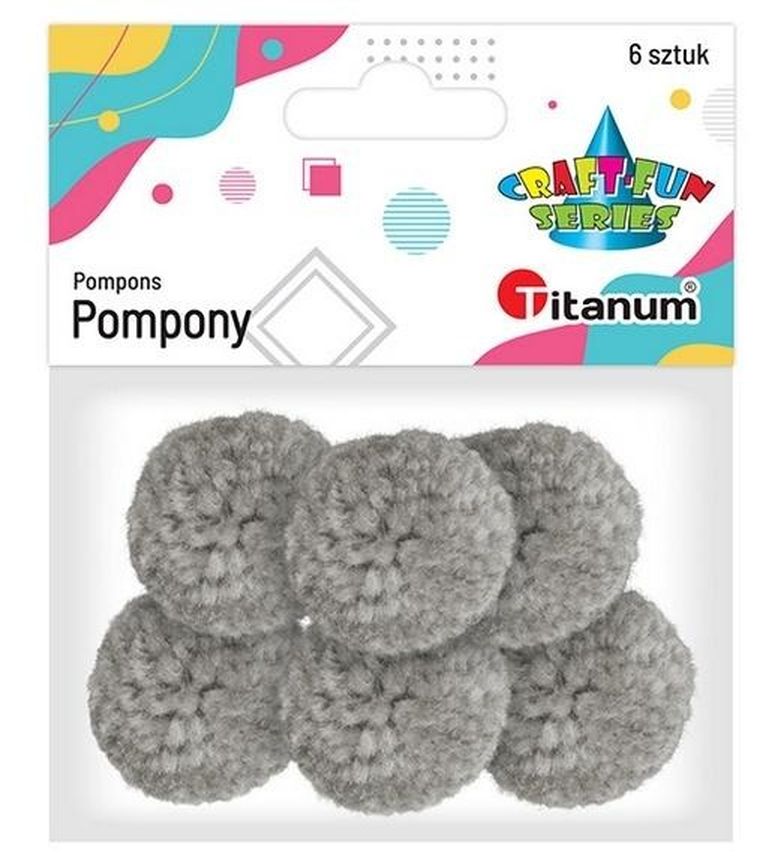 Titanum, pompony włóczkowe, 3 cm, jasnoszare, 6 szt.